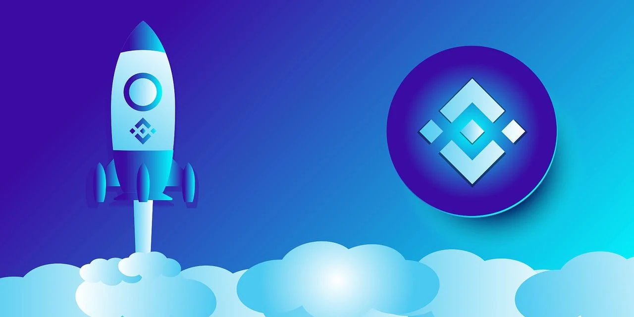 A blue background image, with rocket and Binance logo