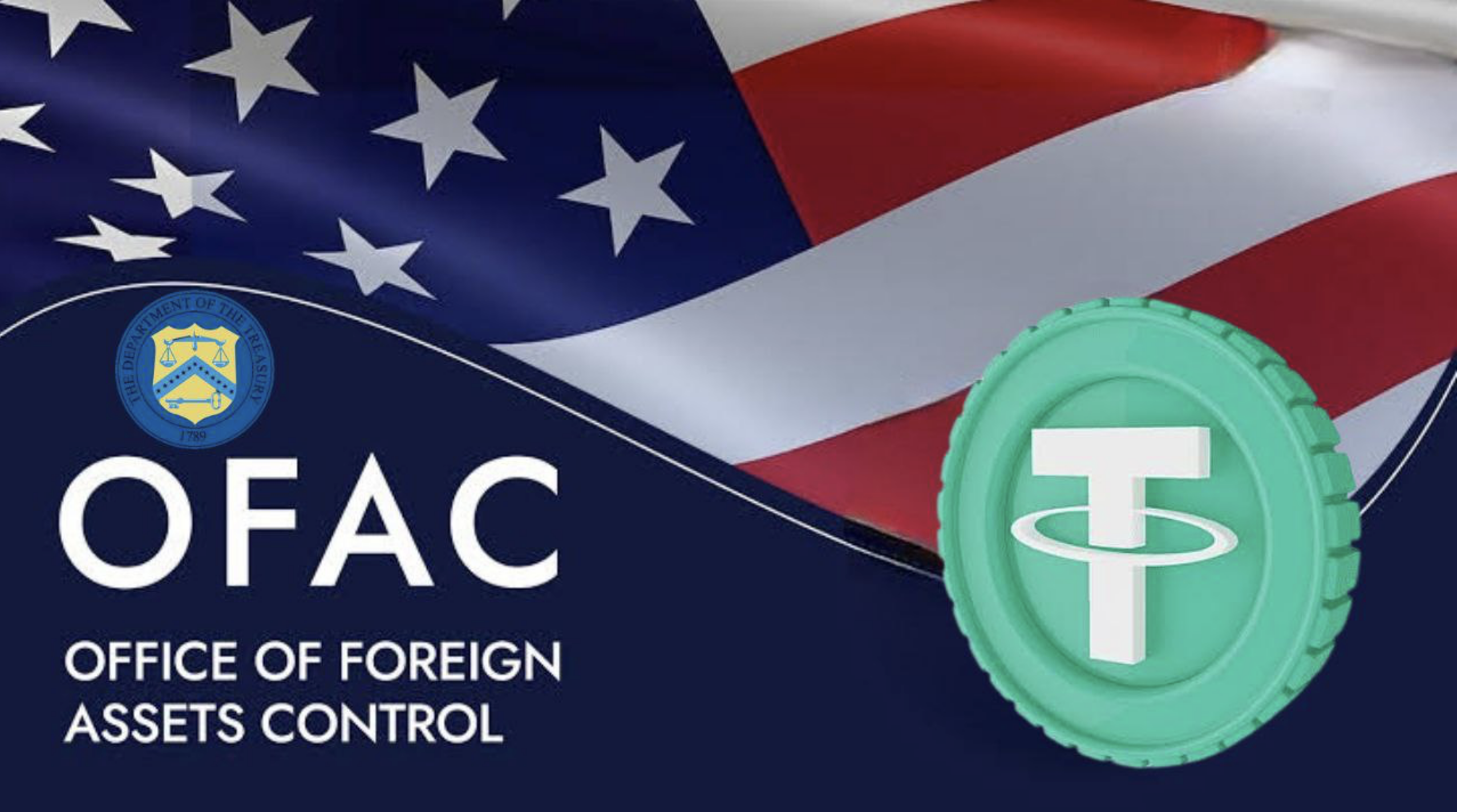 Tether Logo with US Flag and OFAC Logo