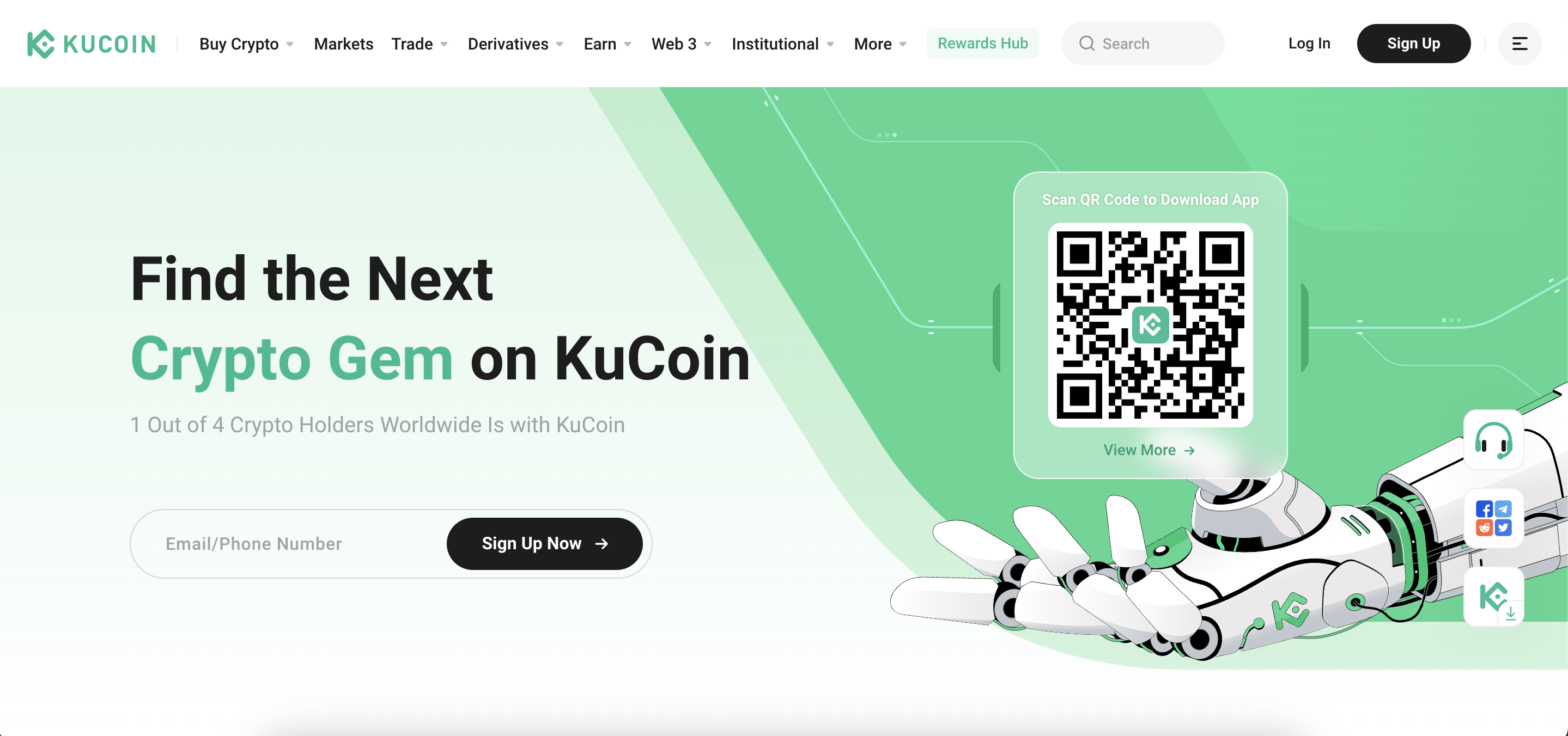 Green and White combo UI of KuCoin Website