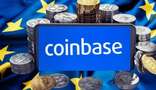 Coinbase Logo and EU Flag