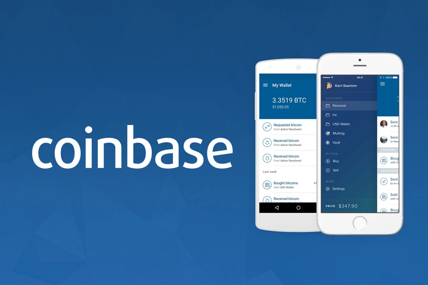 Coinbase app showing its interface