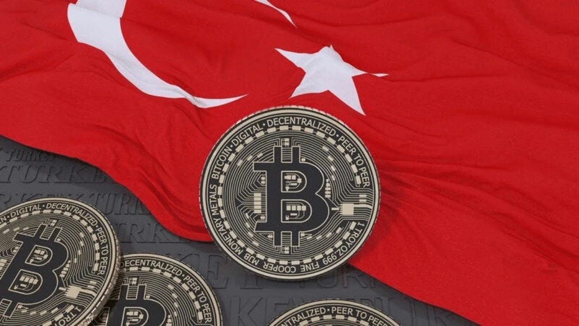 Turkey's Red flag with Star on it, and Bitcoin logo