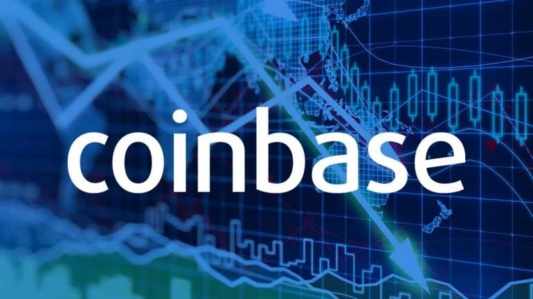 Coinbase logo and technical analysis in the background