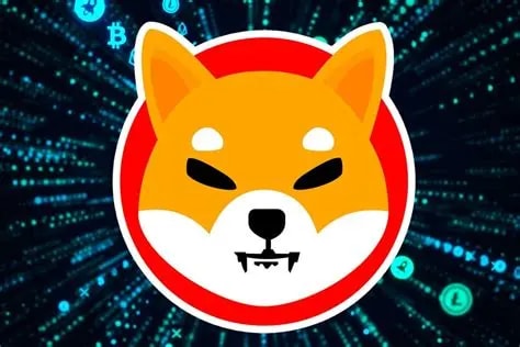 Logo of self-proclaimed dogecoin killer shiba inu, it's a yellow white dog vector with red background