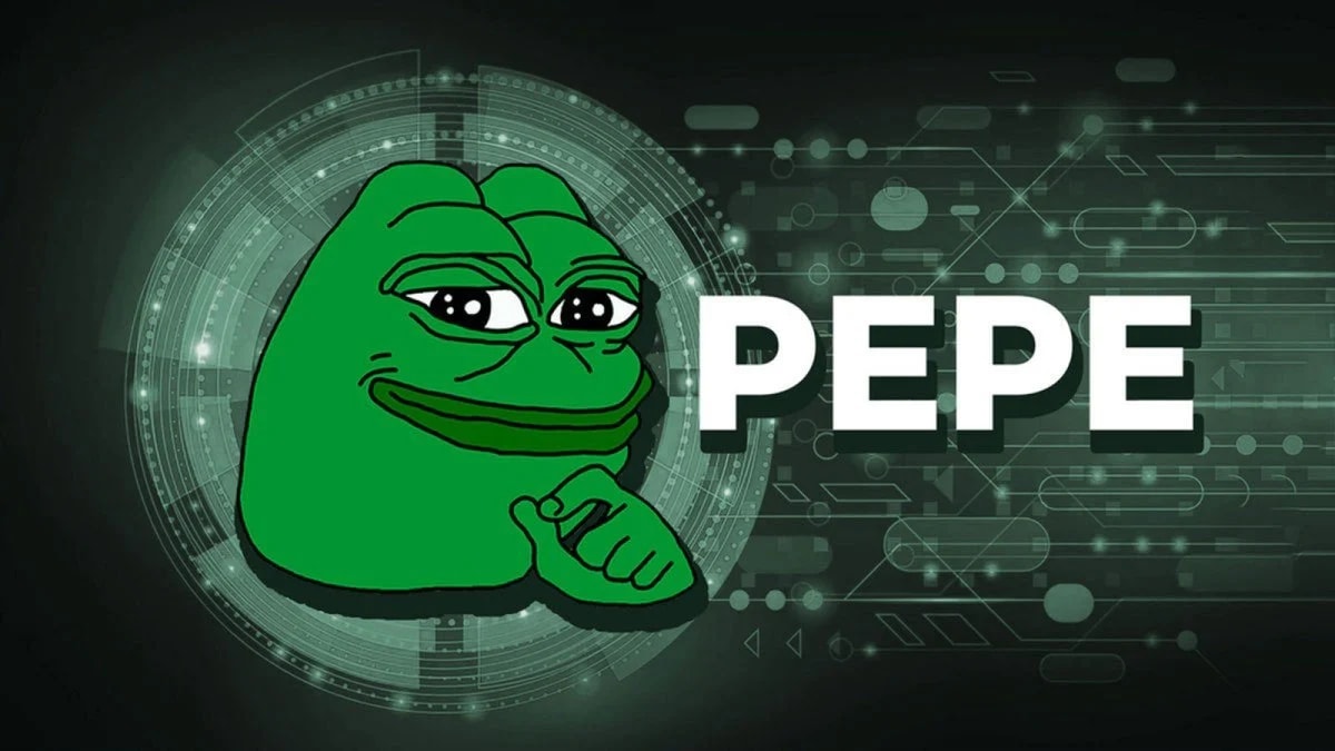 Logo of Pepe the frog, a famous meme frog, green backround and green frog