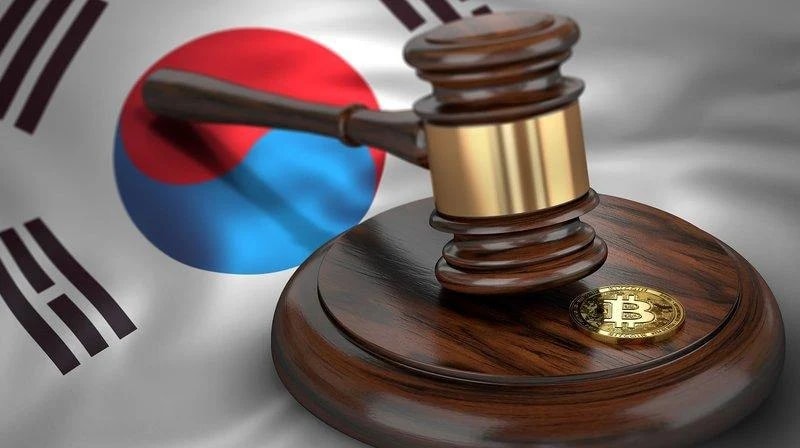 Image of South Korean Flag with Law and Bitcoin