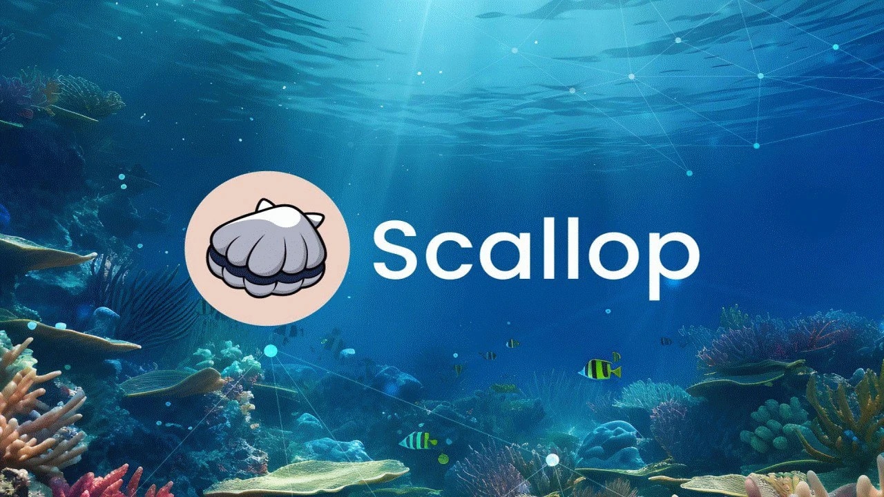 Scallop, Sui network project logo, in deep ocean