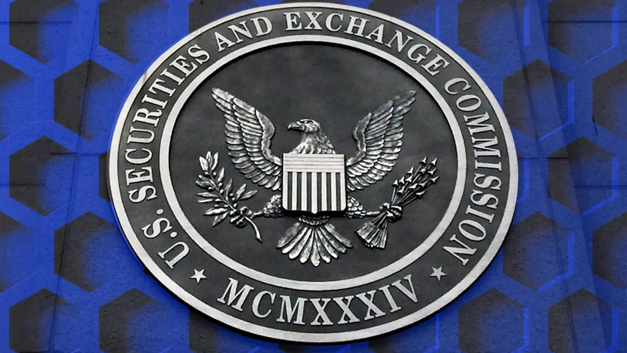 The SEC logo with blue background
