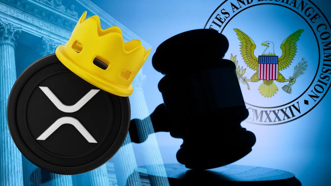 An image with the SEC and XRP logo, showing sec lost to xrp and xrp is wearing a crown