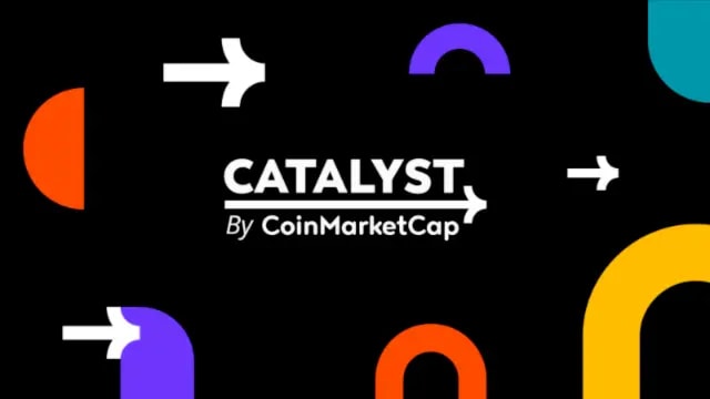 Image of Catalyst by CoinMarketCap, yellow, orange and white colours used in the design