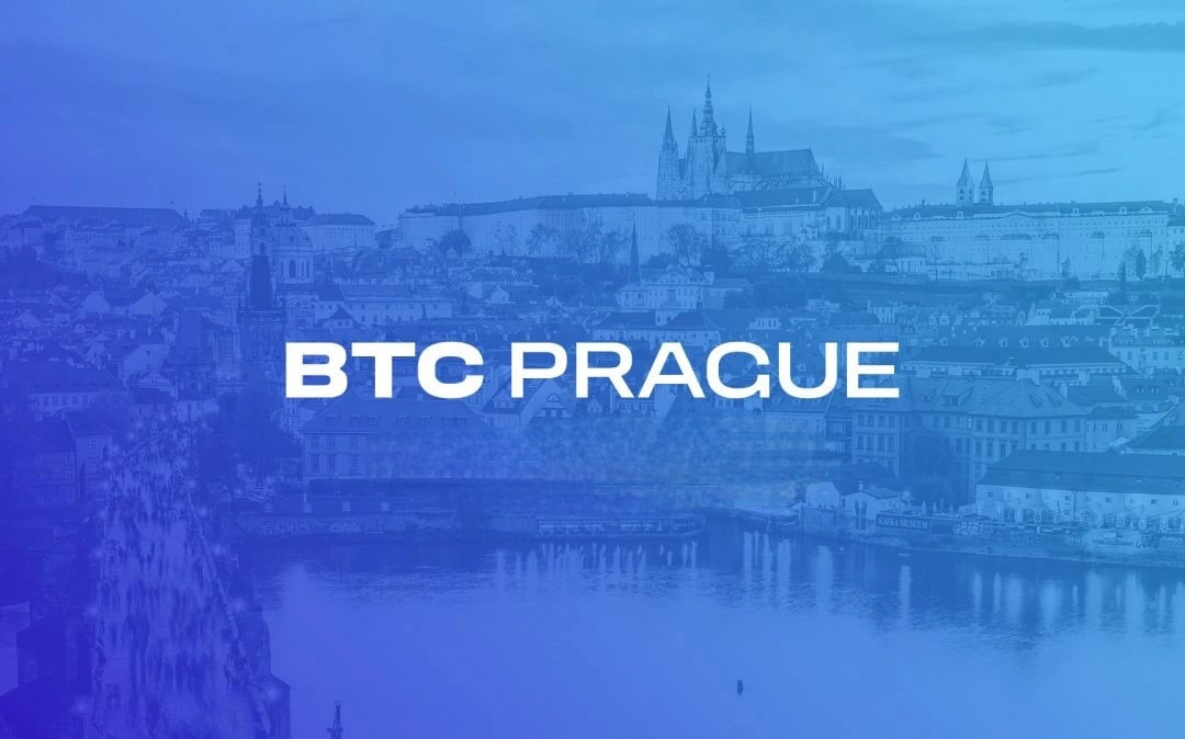 Logo of BTC Prague with blue background