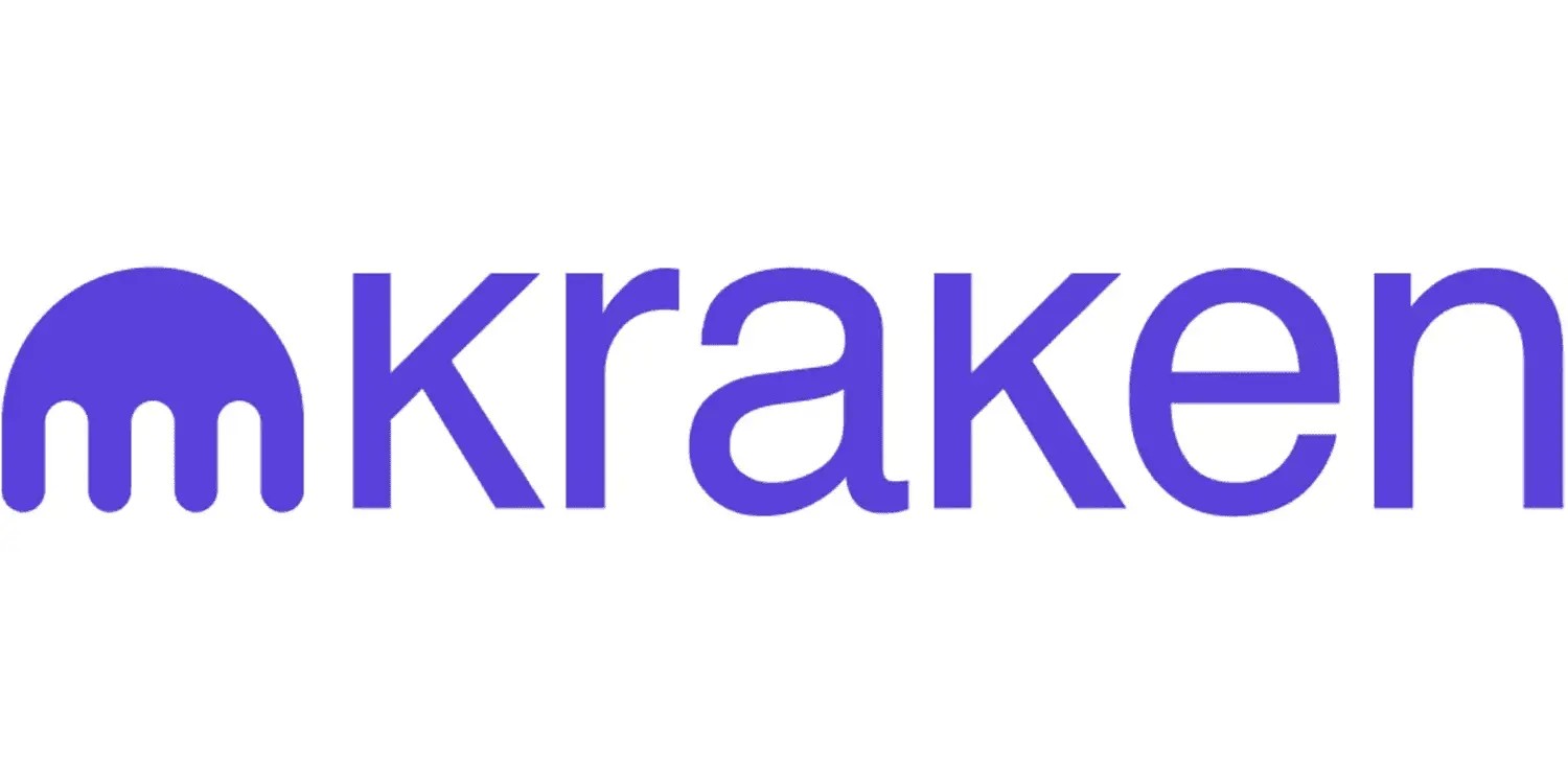 Kraken crypto exchange logo with white background and purple colour text