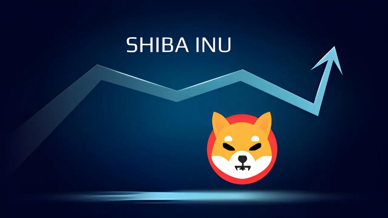 Shiba Inu logo with the text "shiba inu" and an arrow shooting upwards in blue colour