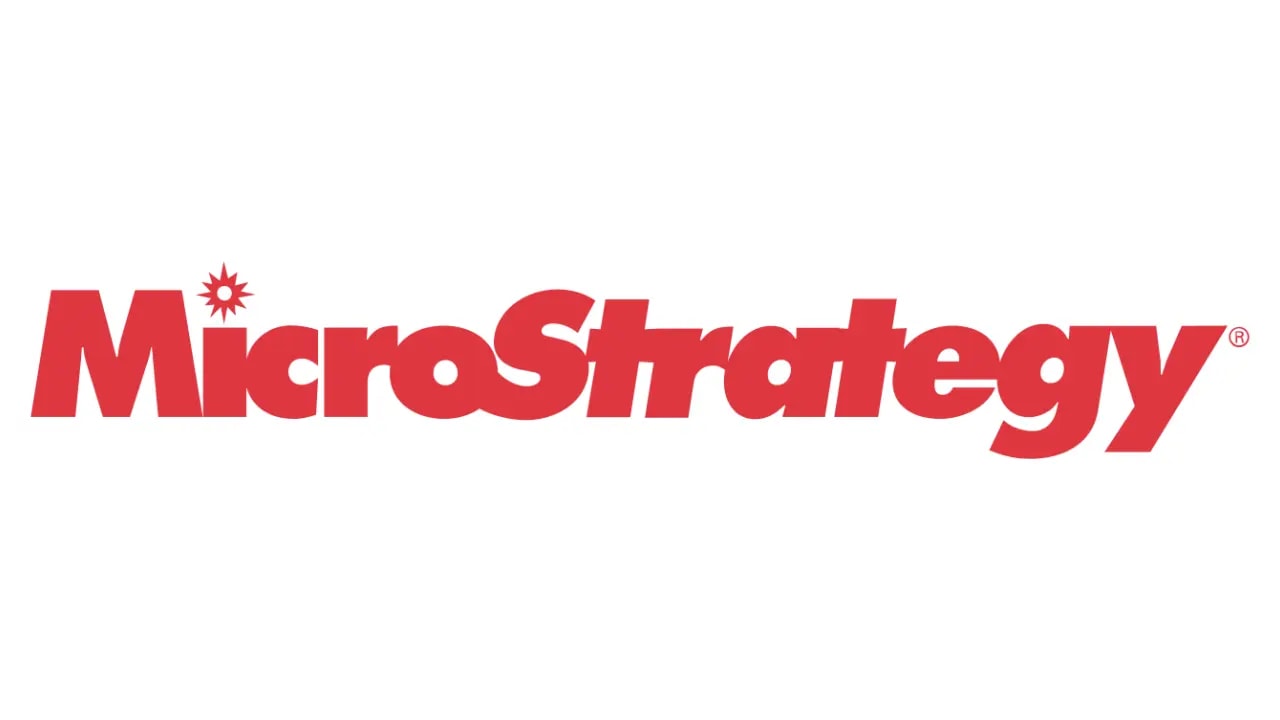 Logo of Microstrategy, in red font