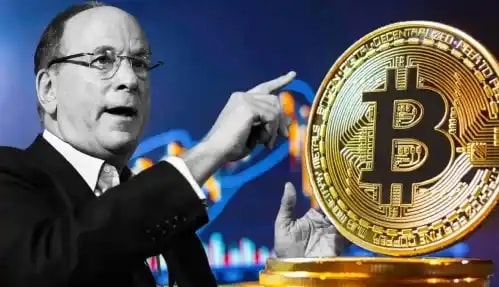 BlackRock CEO and Bitcoin Logo