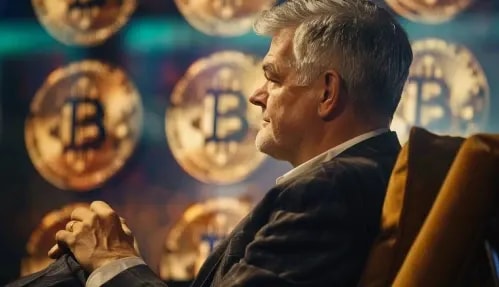 Mark Yusko with bitcoin logo