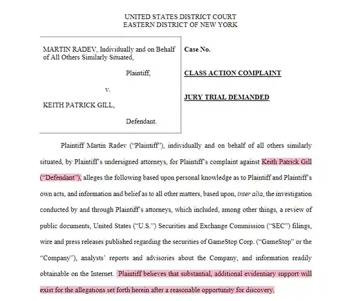 An image of letter showing lawsuit against GameStop