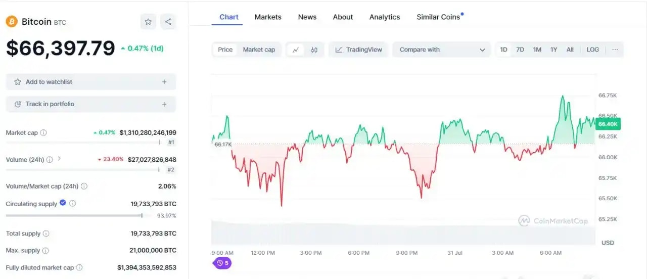 Bitcoin chart from CoinGecko website