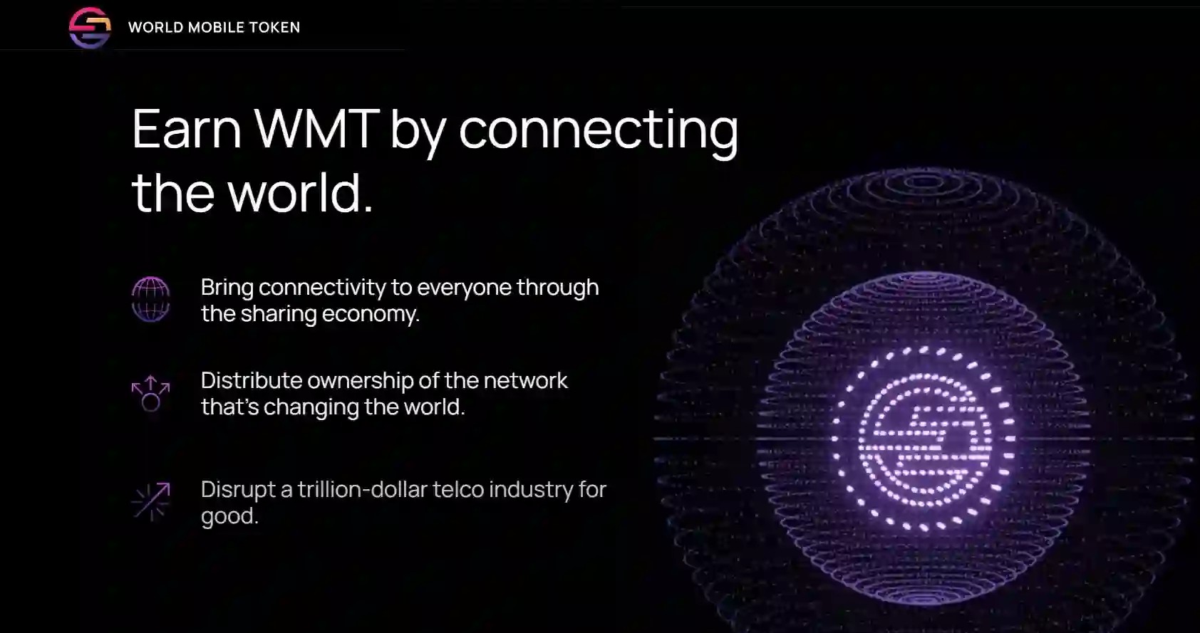 A sketch from WMT website front page showing their slogan "Earn WMT by connecting the world".