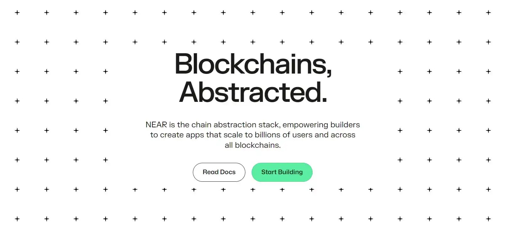 NEAR website front page showing the MOTTO Blockchains Abstracted.