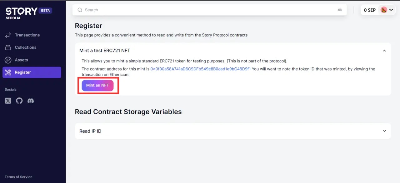 An image showing ways to mint an NFT on Story Sepolia