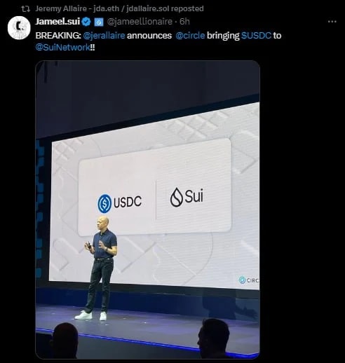 Screenshot of tweet from Circle's CEO X account