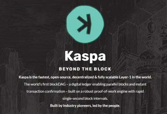 Kaspa website front page showing their MOTTO : Beyond The Block.