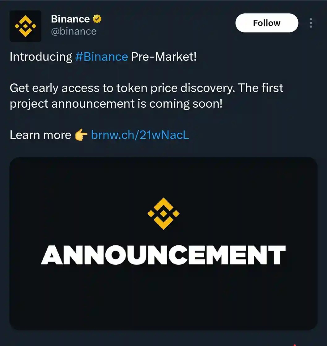 Announcement tweet from Binance on Twitter