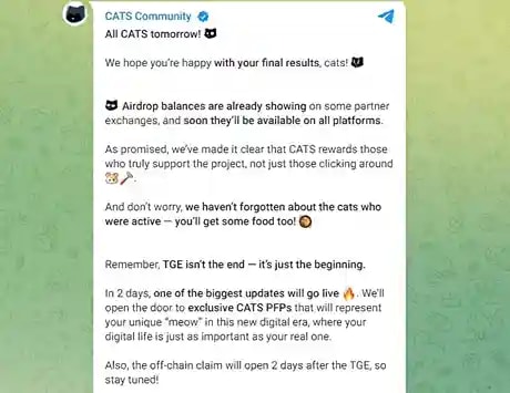 Screenshot from CATS's telegram community