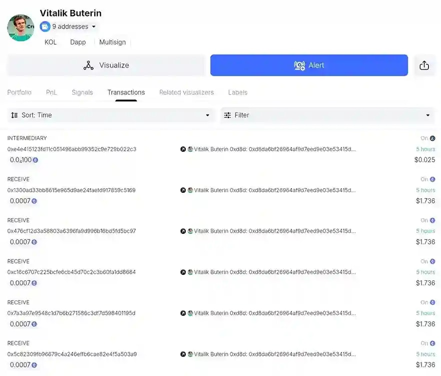 Data showing Vitalik's transaction