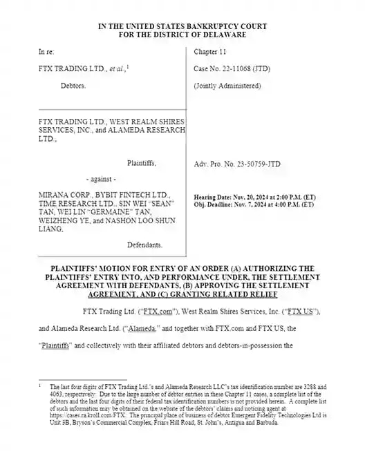 FTX and Bybit settlement letter