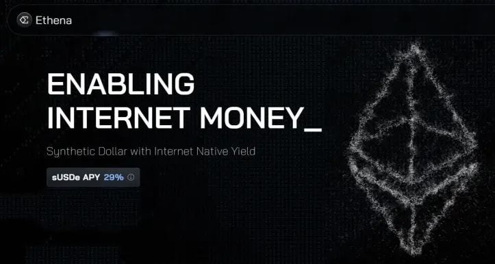 A screenshot from Ethena website showing its MOTTO: Enabling Internet Money.