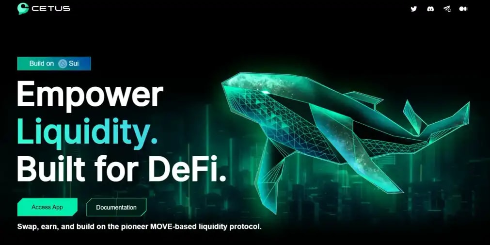 A screenshot from Cetus official website showing its MOTTO: Empower Liquidity. Built for Defi.