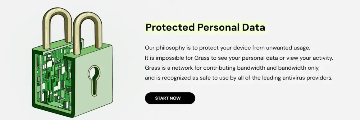 A screenshot from GRASS website showing one of its features "Protected Personal Data"