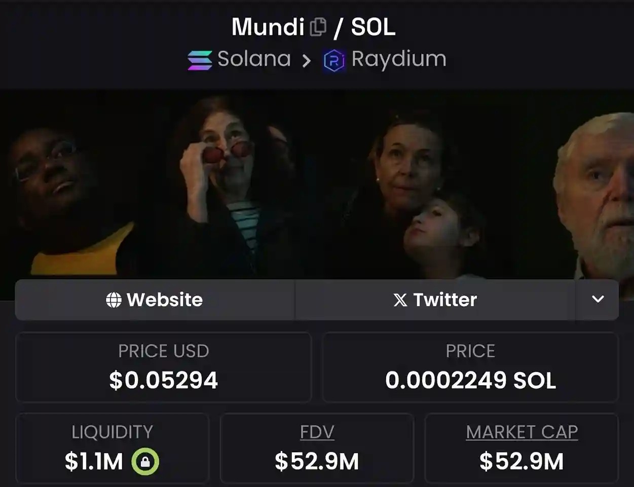 Image from Dexscreener Mundi Token on Solana blockchain