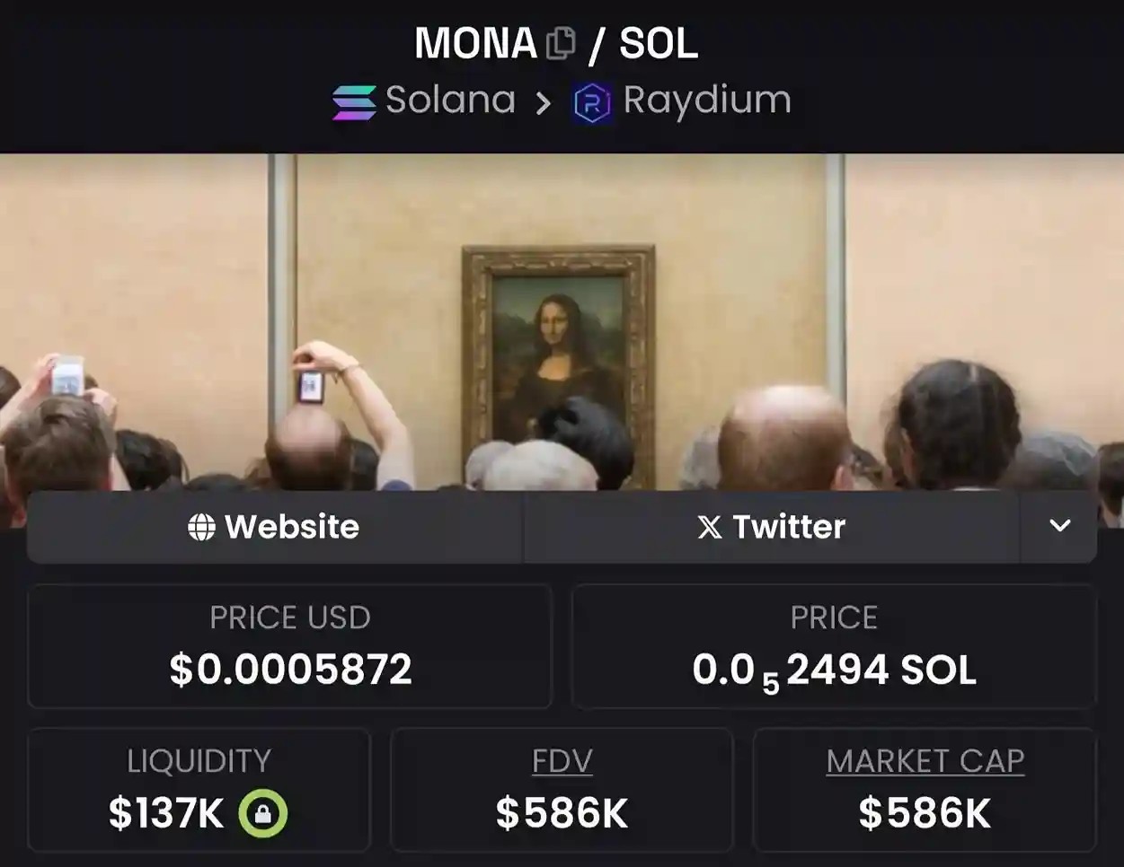 Image from DexScreener talking about MONA token