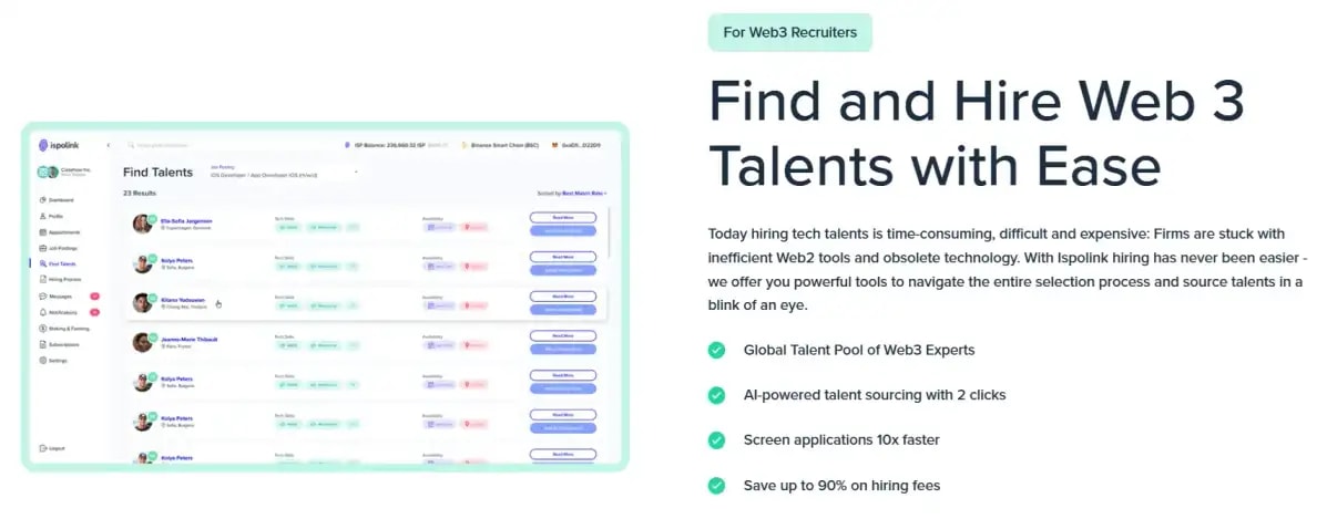 A sketch showing one of ISP features like finding and hiring web3 talents.