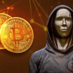 Satoshi Nakamoto Statue and Bitcoin Logo