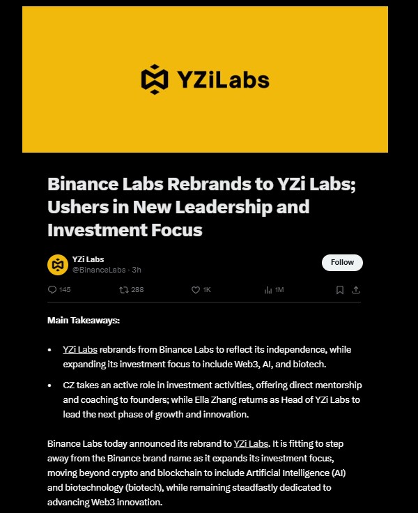 YZi Labs: Expanding Beyond Crypto to AI and Biotech