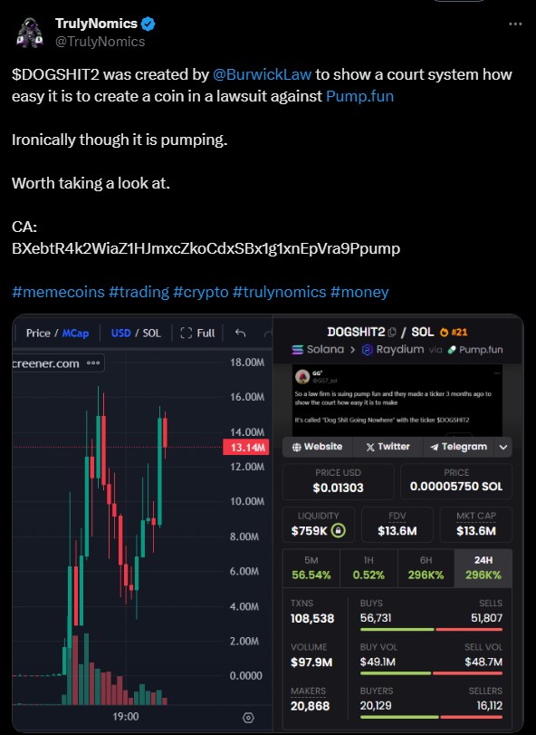 Burwick Law's Memecoin pumps as Pump.fun Faces Legal Challenges