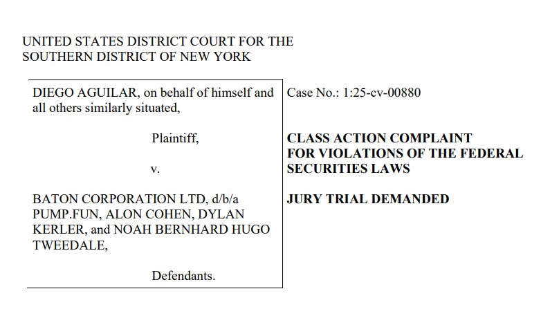 Plaintiff: Diego Aguilar vs. Pump.fun