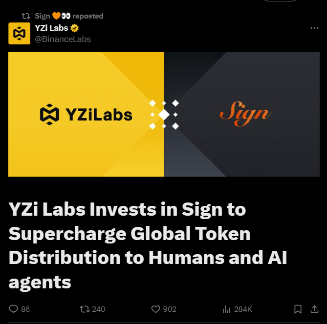 Sign Receives Boost from YZi Labs