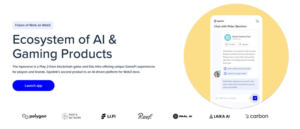 A screenshot from ISP website showing its MOTTO: Ecosystem of AI and Gaming Products.