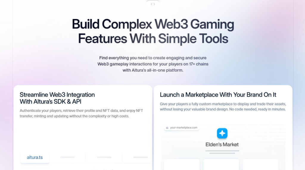 A sketch showing Altura Technology like: Streamline Web3 Integration and Marketplace.