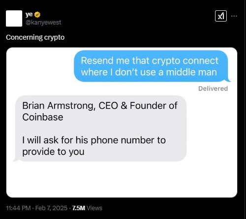 Ye asks for Coinbase CEO's contact info