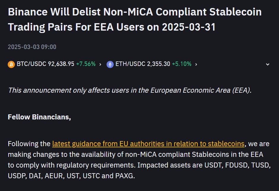 New EU Regulations Enforced by Binance
