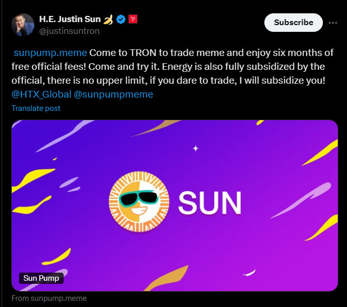 SunPump meme coin trading announcement