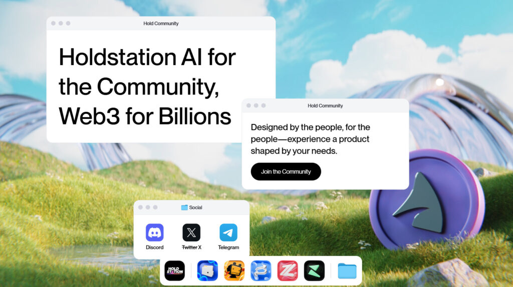 A screenshot from Hold website front page showing its motto: Holdstation AI for the community.