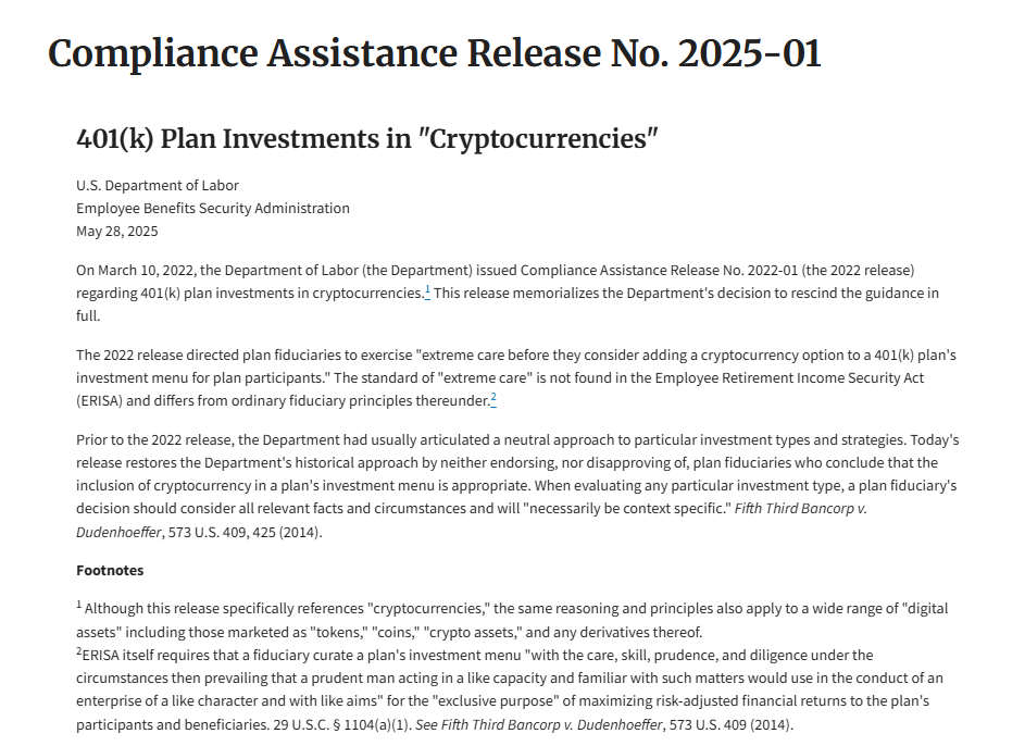 401(k) crypto rules rescinded