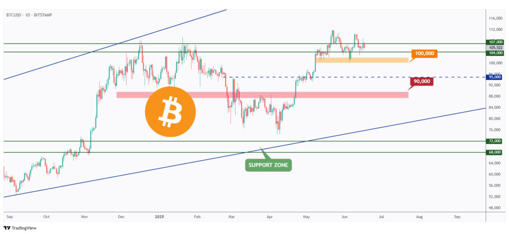 BTC daily chart overall bullish as long as it holds above the $100,000.
